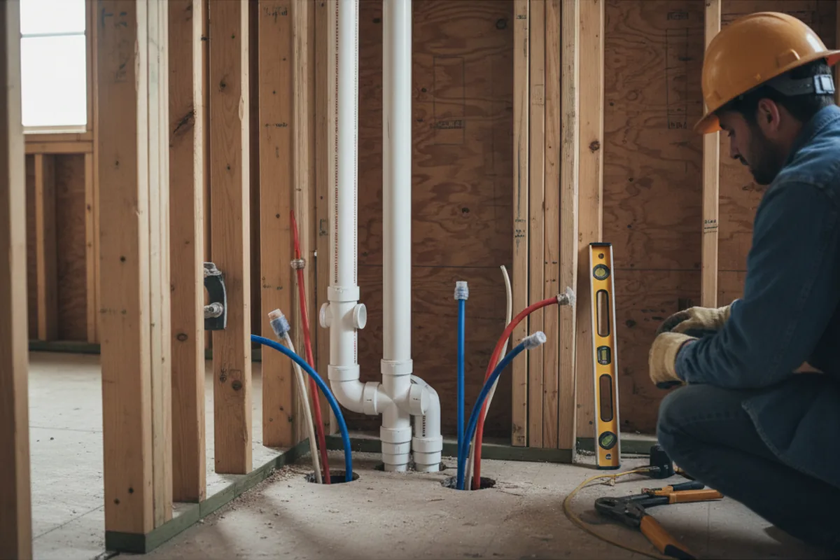 Drain and supply rough-in during Sump Pump Repair in Marshfield